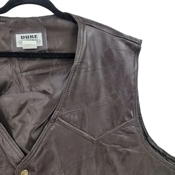 Duke Haband Mens Sz 4XL Western Brown Genuine Leather Patchwork Vest Cowboy‎